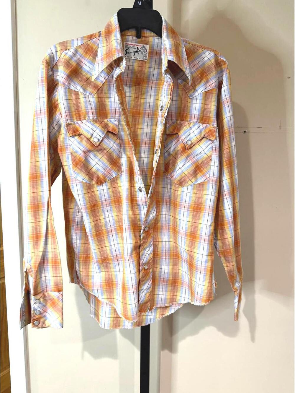 Vintage Sandy Kid Men's Button-Up Plaid Shirt Made in Japan Size 16